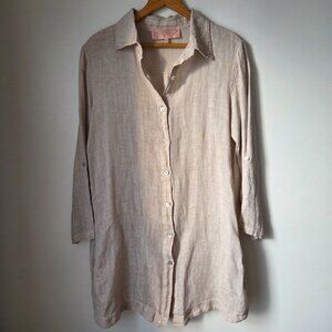 EUC SCANDALITALY 100% LINEN BUTTON DOWN TUNIC / SHIRT ONE SIZE BEST FITS M